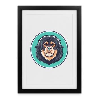 Dogue tibétain Chien Race Dessin animé Kawaii Clipart - Affiche encadrée (27 × 37 cm) - noir - Devant