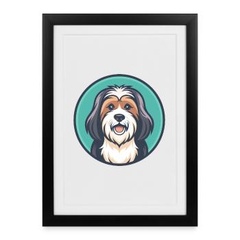 Terrier tibétain chien race dessin animé Kawaii Clipart - Affiche encadrée (27 × 37 cm) - noir - Devant