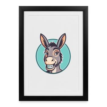 Âne Kawaii Dessin Animé Personnage Animal Visage D’animal - Affiche encadrée (27 × 37 cm) - noir - Devant