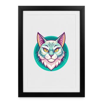Égéen Chat Race Dessin Animé Kawaii Animal Pet - Affiche encadrée (27 × 37 cm) - noir - Devant