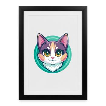 Dilué Calico Chat Race Dessin Animé Kawaii Animal Pet - Affiche encadrée (27 × 37 cm) - noir - Devant