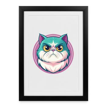 Exotique Shorthair Chat Race Dessin Animé Kawaii Animal - Affiche encadrée (27 × 37 cm) - noir - Devant