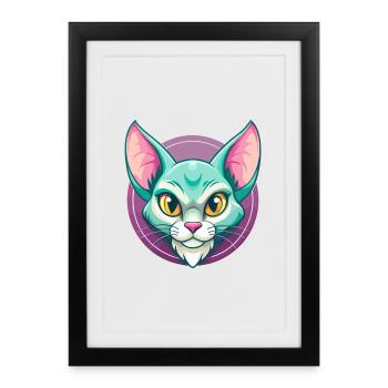 Havana Brown Chat Race Dessin Animé Kawaii Animal Pet - Affiche encadrée (27 × 37 cm) - noir - Devant