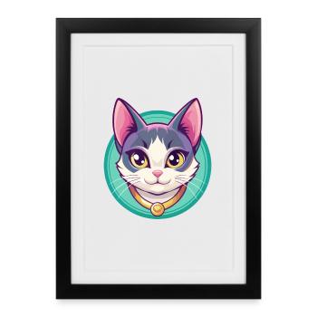 Japanese Bobtail Cat Breed Cartoon Kawaii Animal - Framed poster (27 × 37 cm) - black - Front
