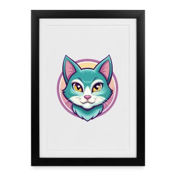 Chat bleu russe race dessin animé Kawaii Animal Pet - Affiche encadrée (27 × 37 cm) - noir - Devant