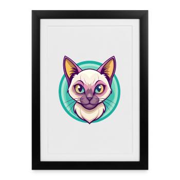 Burmese Cat Breed Cartoon Kawaii Animal Pet - Framed poster (27 × 37 cm) - black - Front