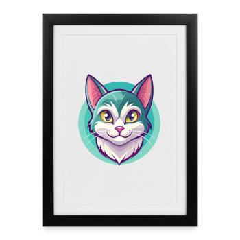 European Shorthair Cat Breed Cartoon Kawaii Animal - Framed poster (27 × 37 cm) - black - Front