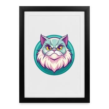 Chat Persan Race Dessin Animé Kawaii Animal Pet - Affiche encadrée (27 × 37 cm) - noir - Devant