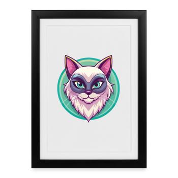 Neva Mascarade Chat Race Dessin Animé Kawaii Animal - Affiche encadrée (27 × 37 cm) - noir - Devant