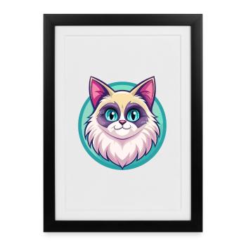 Ragdoll Chat Race Dessin Animé Kawaii Animal Pet - Affiche encadrée (27 × 37 cm) - noir - Devant