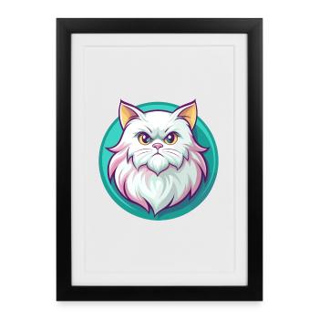 White Longhair Persian Cat Breed Cartoon Kawaii - Framed poster (27 × 37 cm) - black - Front