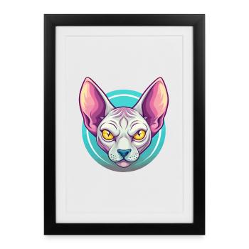 Don Sphynx Cat Breed Cartoon Kawaii Animal Pet - Framed poster (27 × 37 cm) - black - Front
