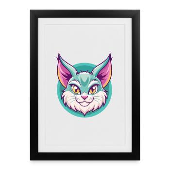 Pixie Bob Chat Race Dessin animé Kawaii Animal Pet - Affiche encadrée (27 × 37 cm) - noir - Devant