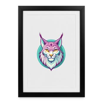 Lynx eurasien Chat race Dessin animé Kawaii Animal Animal Pet - Affiche encadrée (27 × 37 cm) - noir - Devant