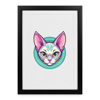 Chat brésilien à poil court Race Dessin animé Kawaii Pet - Affiche encadrée (27 × 37 cm) - noir - Devant