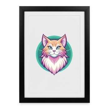 Ginger Longhair Cat Breed Cartoon Kawaii Animal - Framed poster (27 × 37 cm) - black - Front