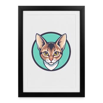 Chat Abyssin Race Dessin Animé Kawaii Animal Pet - Affiche encadrée (27 × 37 cm) - noir - Devant