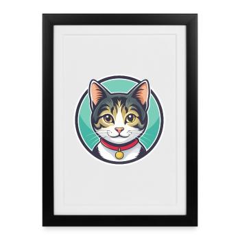 American Wirehair Cat Breed Cartoon Kawaii Animal - Framed poster (27 × 37 cm) - black - Front