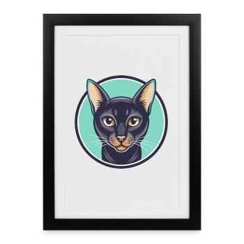 Bombay Chat Race Dessin Animé Kawaii Animal Pet - Affiche encadrée (27 × 37 cm) - noir - Devant