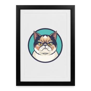 Exotique Shorthair Chat Race Dessin Animé Kawaii Animal - Affiche encadrée (27 × 37 cm) - noir - Devant