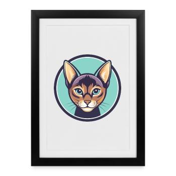 Havana Brown Chat Race Dessin Animé Kawaii Animal Pet - Affiche encadrée (27 × 37 cm) - noir - Devant