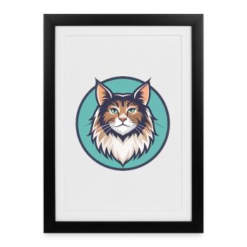 German Longhair Cat Breed Cartoon Kawaii Animal - Framed poster (27 × 37 cm) - black - Front