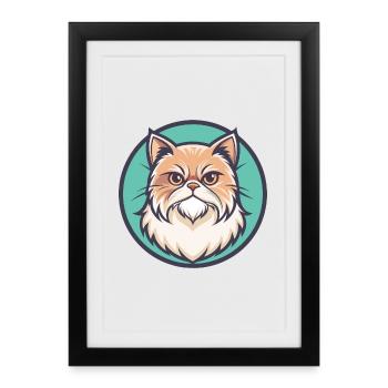 Chat Persan Race Dessin Animé Kawaii Animal Pet - Affiche encadrée (27 × 37 cm) - noir - Devant