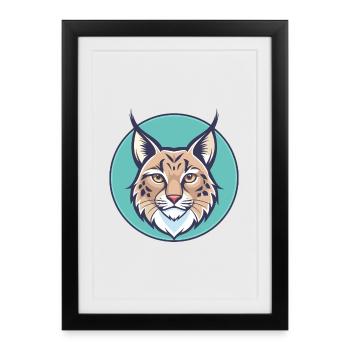 Lynx eurasien Chat race Dessin animé Kawaii Animal Animal Pet - Affiche encadrée (27 × 37 cm) - noir - Devant
