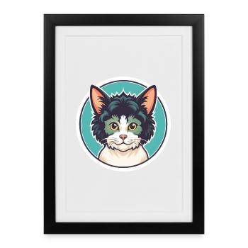 Laperm Chat Race Dessin Animé Kawaii Animal Pet - Affiche encadrée (27 × 37 cm) - noir - Devant