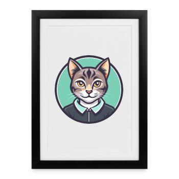 Chypre Chat Race Dessin Animé Kawaii Animal Animal Pet - Affiche encadrée (27 × 37 cm) - noir - Devant