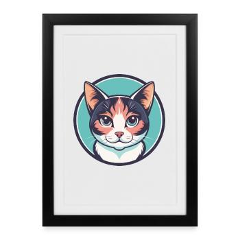 Dilué Calico Chat Race Dessin Animé Kawaii Animal Pet - Affiche encadrée (27 × 37 cm) - noir - Devant