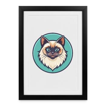 Himalayan Chat Race Dessin Animé Kawaii Animal Animal Pet - Affiche encadrée (27 × 37 cm) - noir - Devant