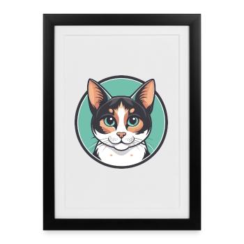 Bobtail Japonais Chat Race Dessin Animé Kawaii Animal - Affiche encadrée (27 × 37 cm) - noir - Devant