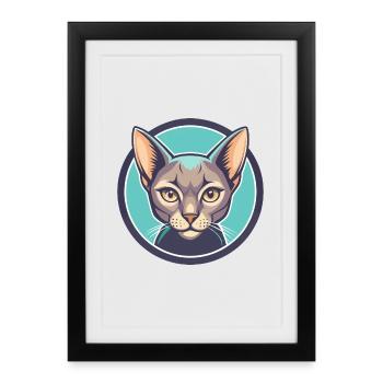Chat bleu russe race dessin animé Kawaii animal de compagnie - Affiche encadrée (27 × 37 cm) - noir - Devant