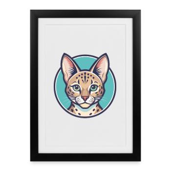 Savannah Cat Breed Cartoon Kawaii Animal Pet - Framed poster (27 × 37 cm) - black - Front