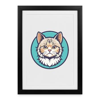 Selkirk Rex Chat Race Dessin animé Kawaii Animal Animal Pet - Affiche encadrée (27 × 37 cm) - noir - Devant