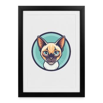 Chat thaïlandais race dessin animé Kawaii Animal Pet - Affiche encadrée (27 × 37 cm) - noir - Devant
