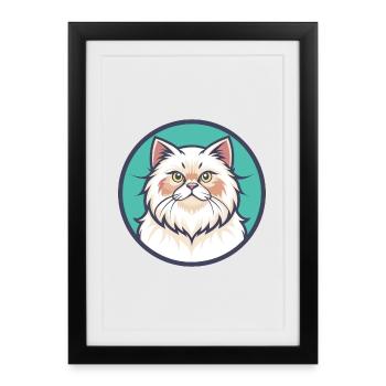 White Longhair Persian Cat Breed Cartoon Kawaii - Framed poster (27 × 37 cm) - black - Front