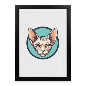 Don Sphynx Cat Breed Cartoon Kawaii Animal Pet - Framed poster (27 × 37 cm) - black - Front