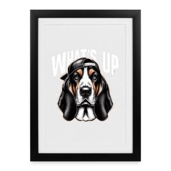 Basset Hound Gangster What’s Up Dog Gift - Affiche encadrée (27 × 37 cm) - noir - Devant
