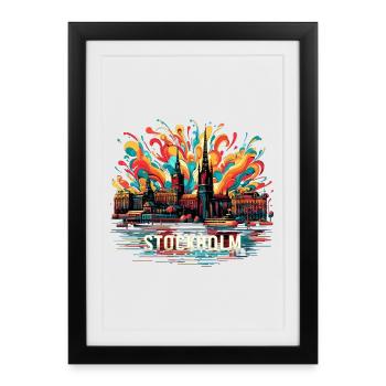 Stockholm Capital Suède Cadeau - Affiche encadrée (27 × 37 cm) - noir - Devant
