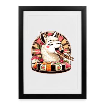 Sushi Lama Maki Cadeau - Affiche encadrée (27 × 37 cm) - noir - Devant