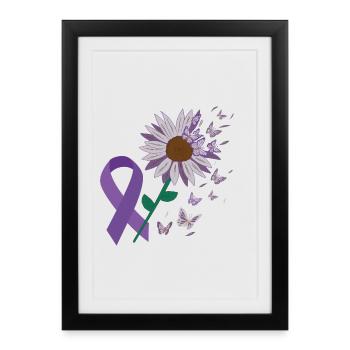 épilepsie violet arc fleur papillon - Affiche encadrée (27 × 37 cm) - noir - Devant