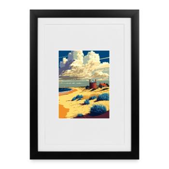 Suffolk Coast Aonb Voyage Affiche Peinture Carte Postale - Affiche encadrée (27 × 37 cm) - noir - Devant