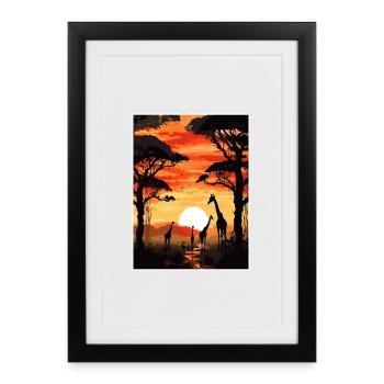 Affiche de voyage en Afrique Peinture de carte postale souvenir - Affiche encadrée (27 × 37 cm) - noir - Devant