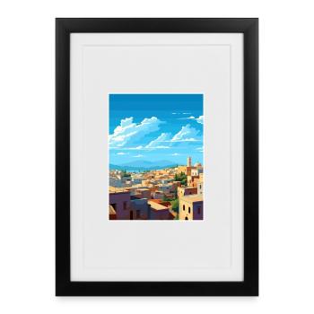 Fès Maroc Affiche de voyage Souvenir Carte Postale Peinture - Affiche encadrée (27 × 37 cm) - noir - Devant