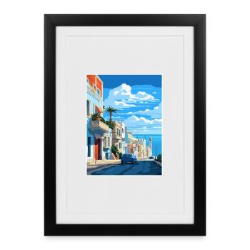 Tanger Maroc Affiche de voyage Peinture Souvenir WPA - Affiche encadrée (27 × 37 cm) - noir - Devant