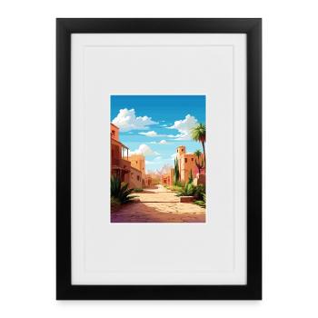Marrakech Maroc Affiche de voyage Peinture Souvenir WPA - Affiche encadrée (27 × 37 cm) - noir - Devant