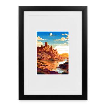 Aït Benhaddou Maroc Affiche de voyage Souvenir WPA - Affiche encadrée (27 × 37 cm) - noir - Devant