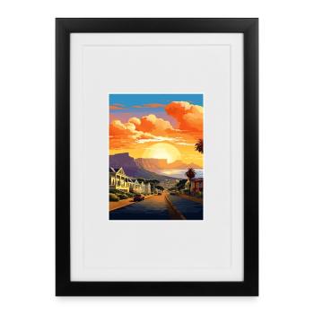 Cape Town Afrique du Sud Affiche de voyage Souvenir WPA - Affiche encadrée (27 × 37 cm) - noir - Devant
